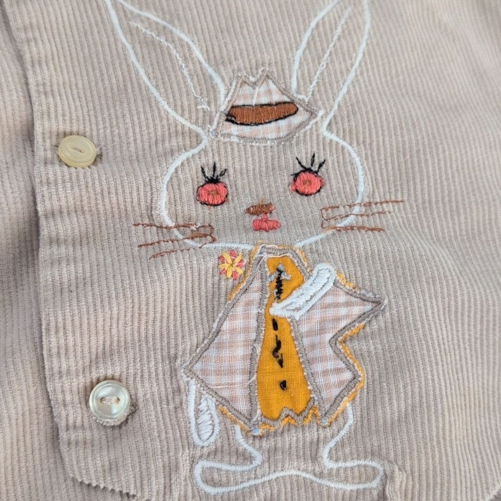 70s Kids Tan Corduroy Embroidered Bunny Short Suit Outfit Vest